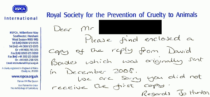 Handwritten slip from RSPCA Handwritten slip from RSPCA